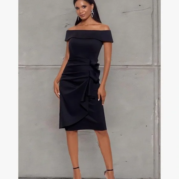 NWT Xscape, Elegant Black Off-Shoulder Dress - Picture 3 of 12